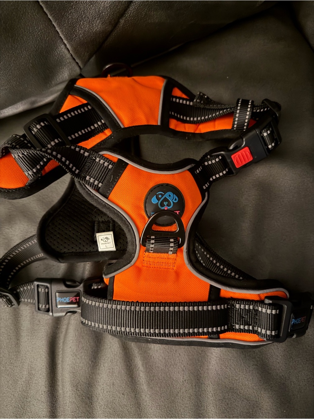 Orange Reflective Dog Harness with Quick-Release Buckle large sized